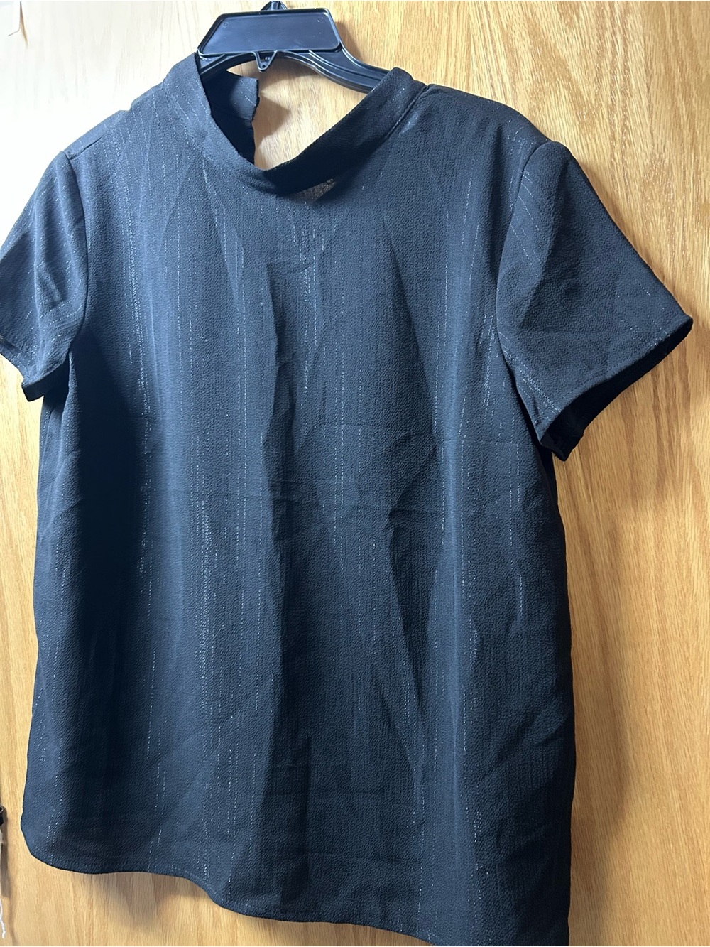 Black Short-Sleeve Mock Neck sheer blouse